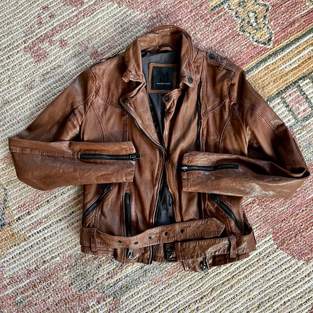 NEW MAURITIUS wild leather jacket in cognac size Small 6